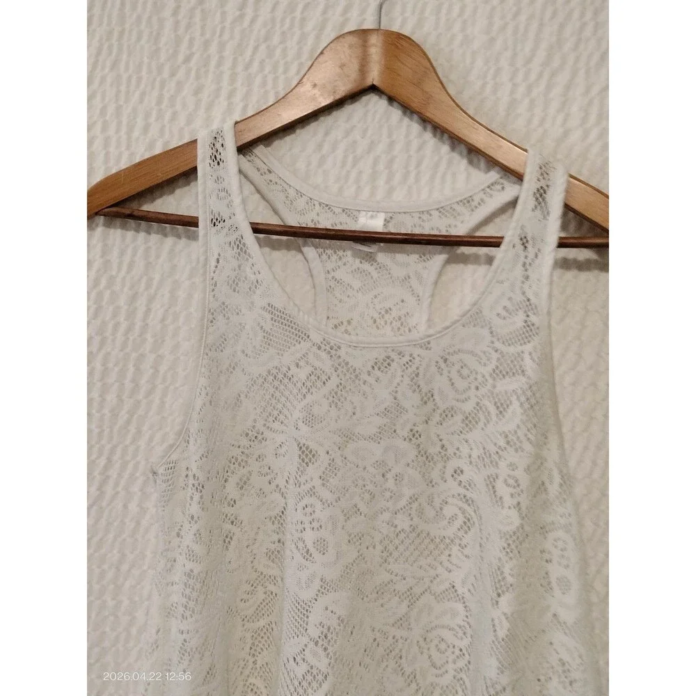 White Lace Tank Swimsuit Coverup   Sz Medium Beach Summer Vacation - Picture 2 of 8